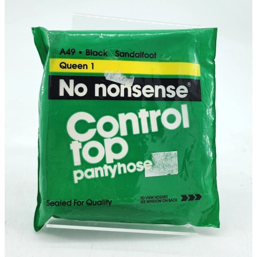 NEW NOS 1990 No Nonsense Control Top Sandalfoot  Pantyhose‎ A49 Black Sz Queen 1